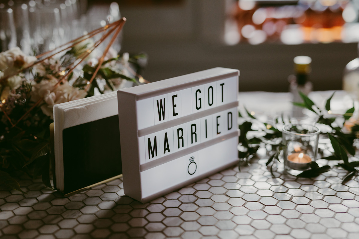 Wedding decor details at Orange Art Gallery