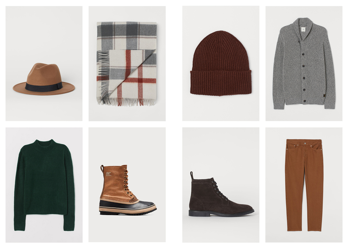 A selection of clothing and accessories to wear at your winter photo shoot