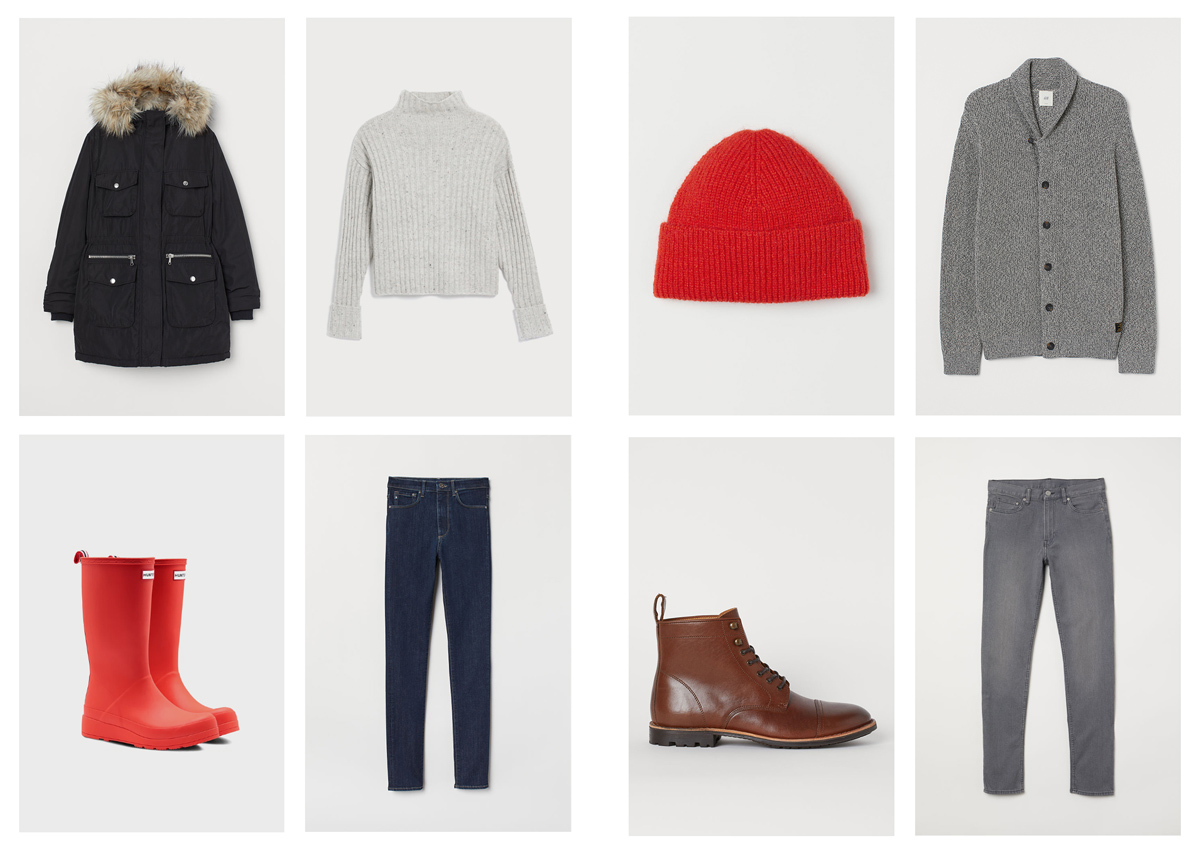 A selection of clothing and accessories to wear at your winter photo shoot